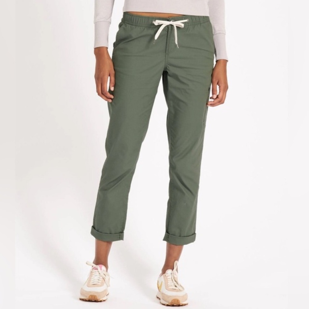 Vuori Olive Green Ripstop Pants Organic Cotton Drawstring Pull On Spruce Green S